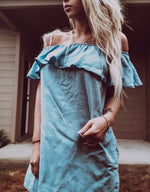 Blue off the shoulder dress