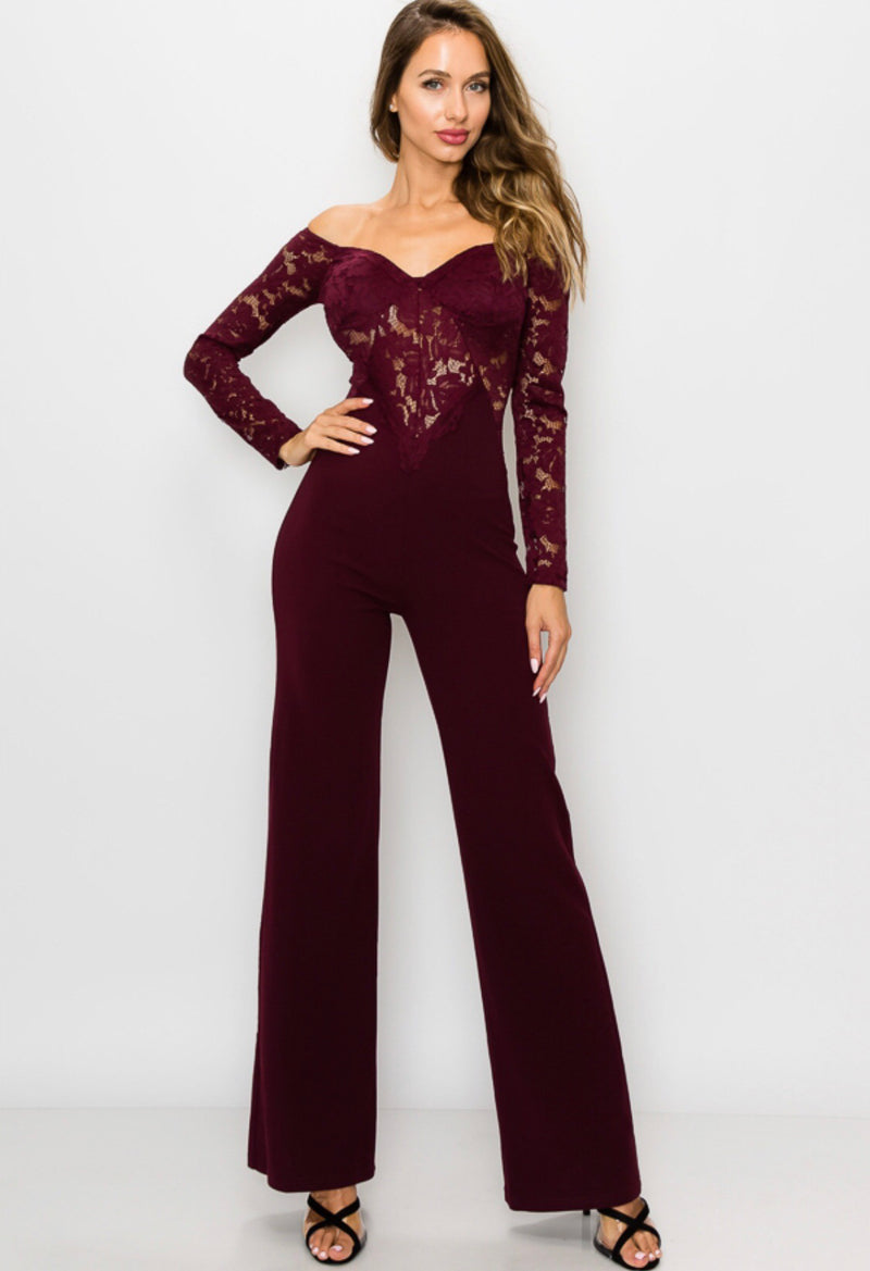 Off the Shoulder Lace Jumpsuit