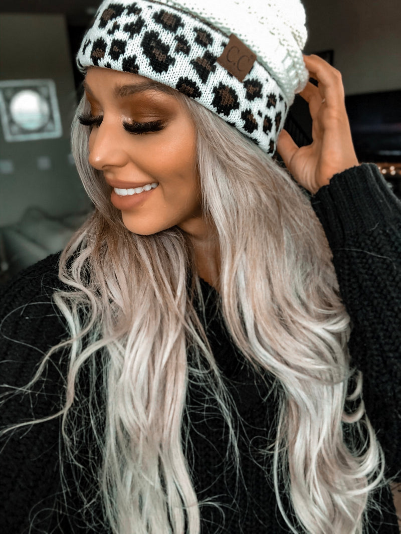 Ivory CC Leopard Beanie