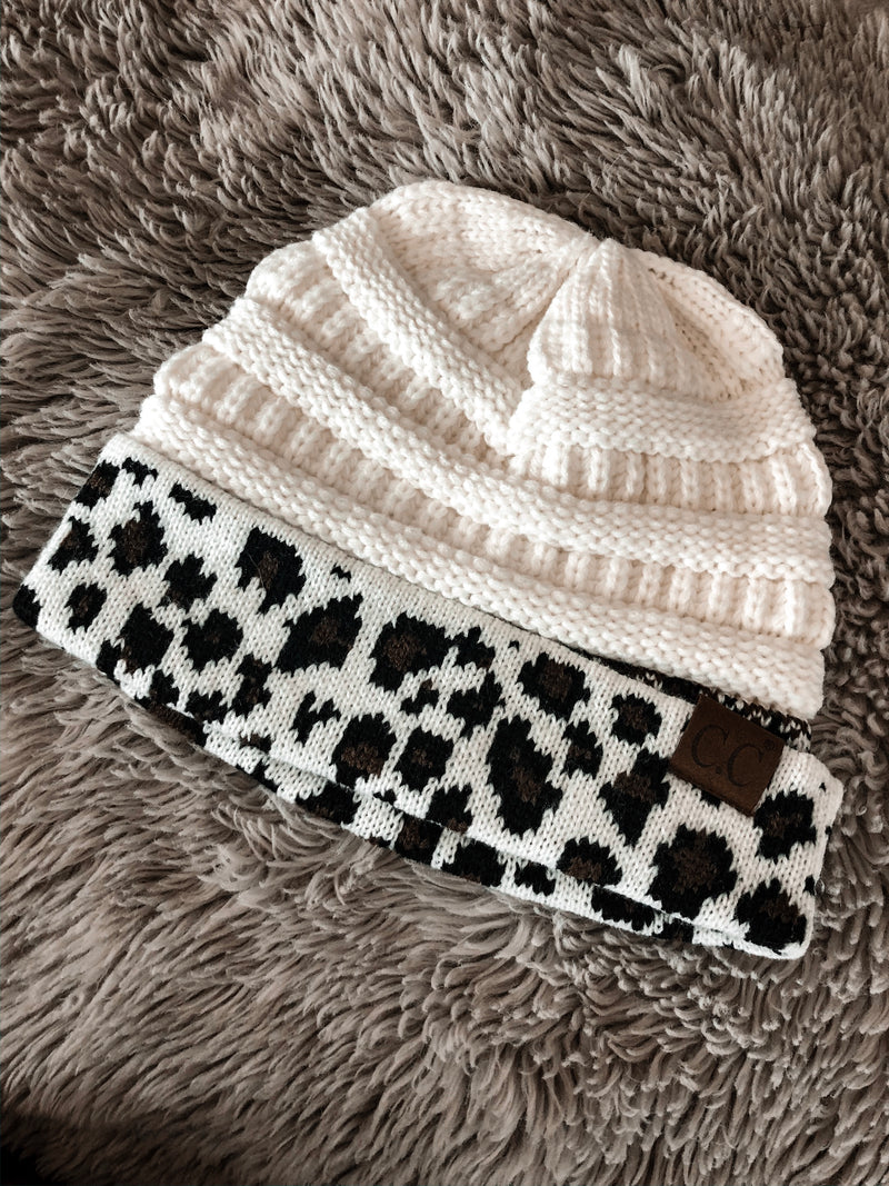 Ivory CC Leopard Beanie