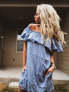 Blue off the shoulder dress