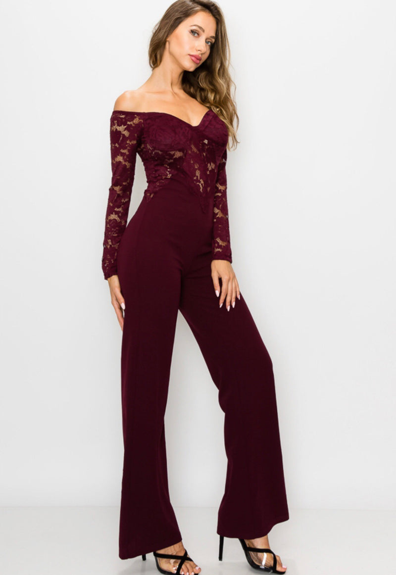 Off the Shoulder Lace Jumpsuit