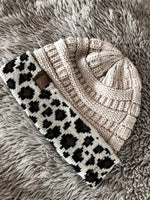 Beige CC Leopard Beanie