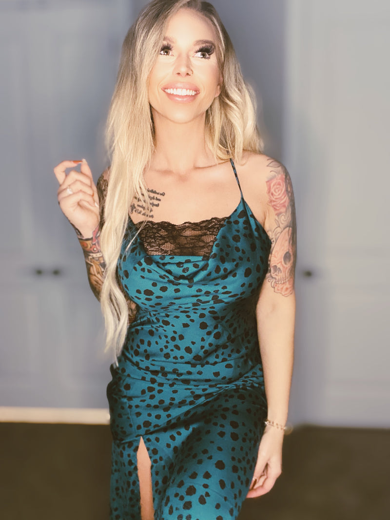 Teal Satin Dress