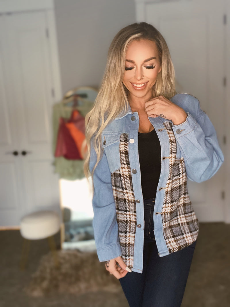 Plaid Patchwork Denim Jacket