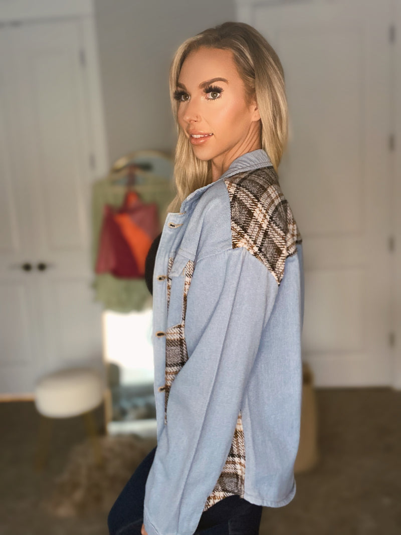 Plaid Patchwork Denim Jacket