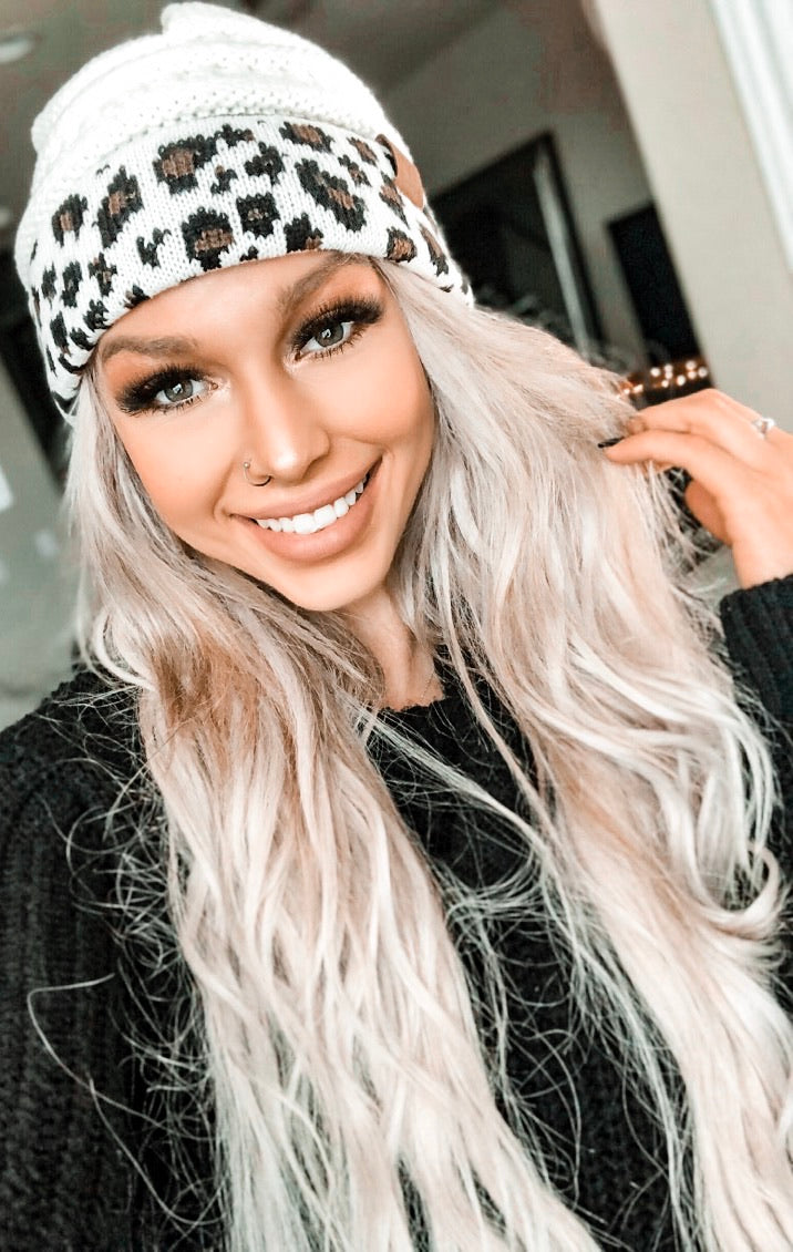 Ivory CC Leopard Beanie