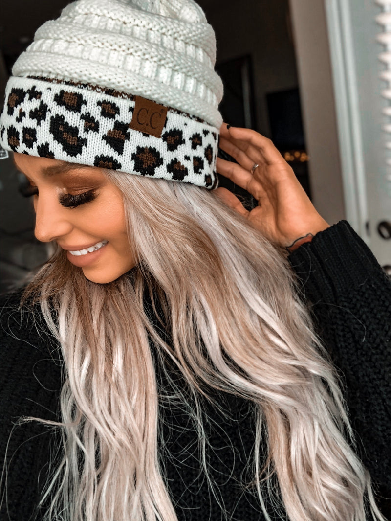 Ivory CC Leopard Beanie