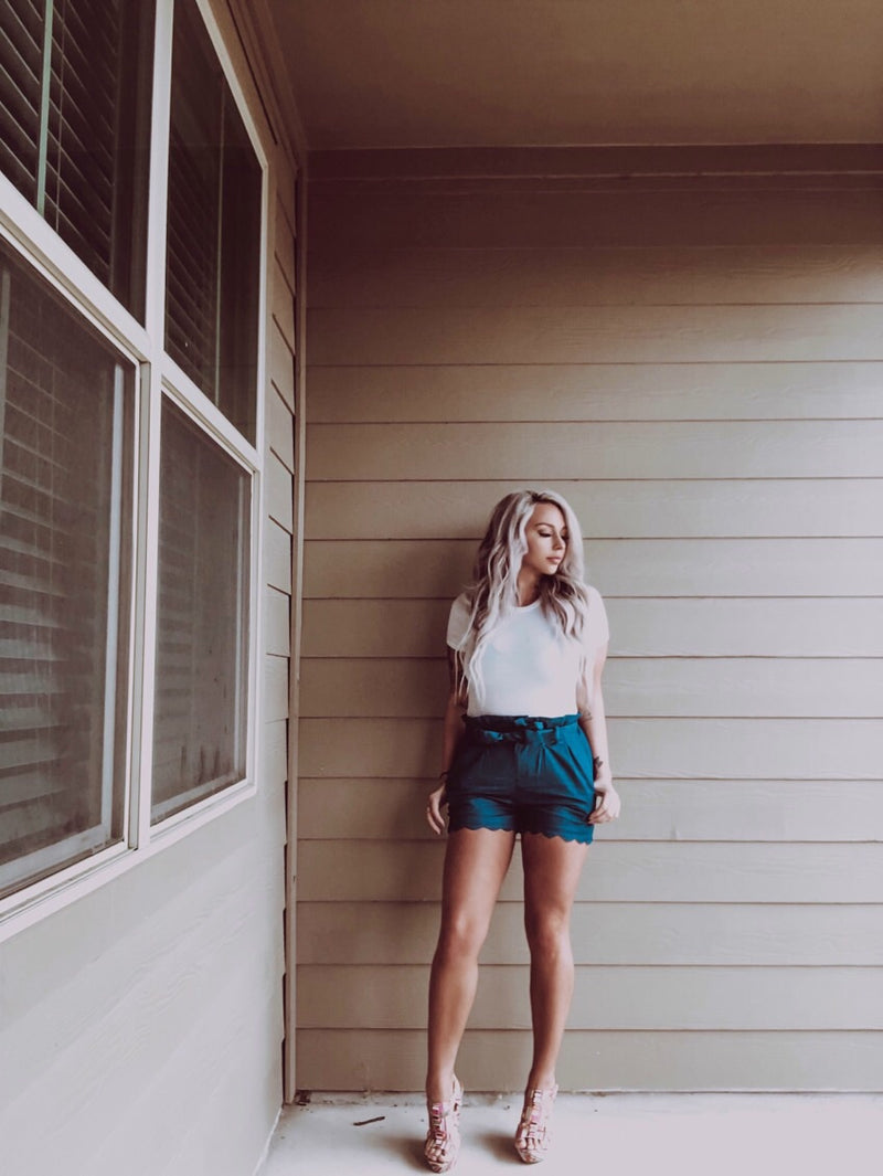 Dark blue paper bag shorts